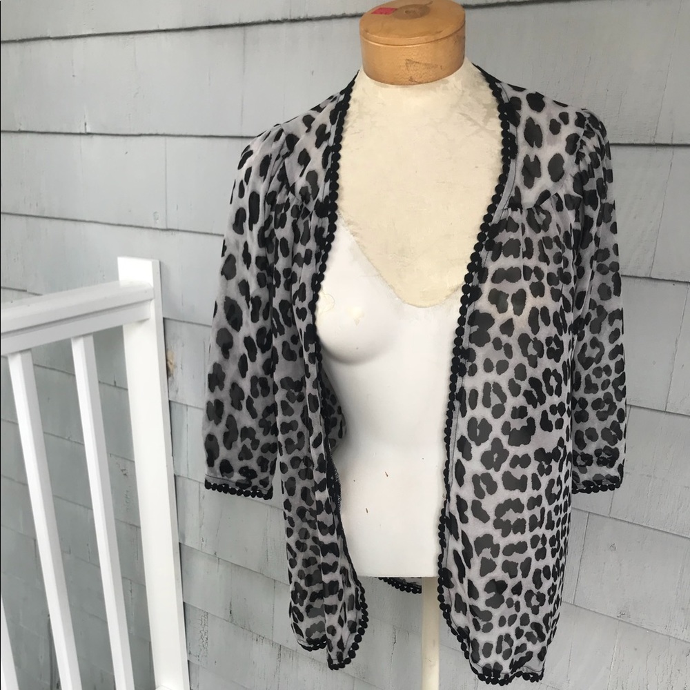 Black and Grey Leopard Print Sheer Kimono